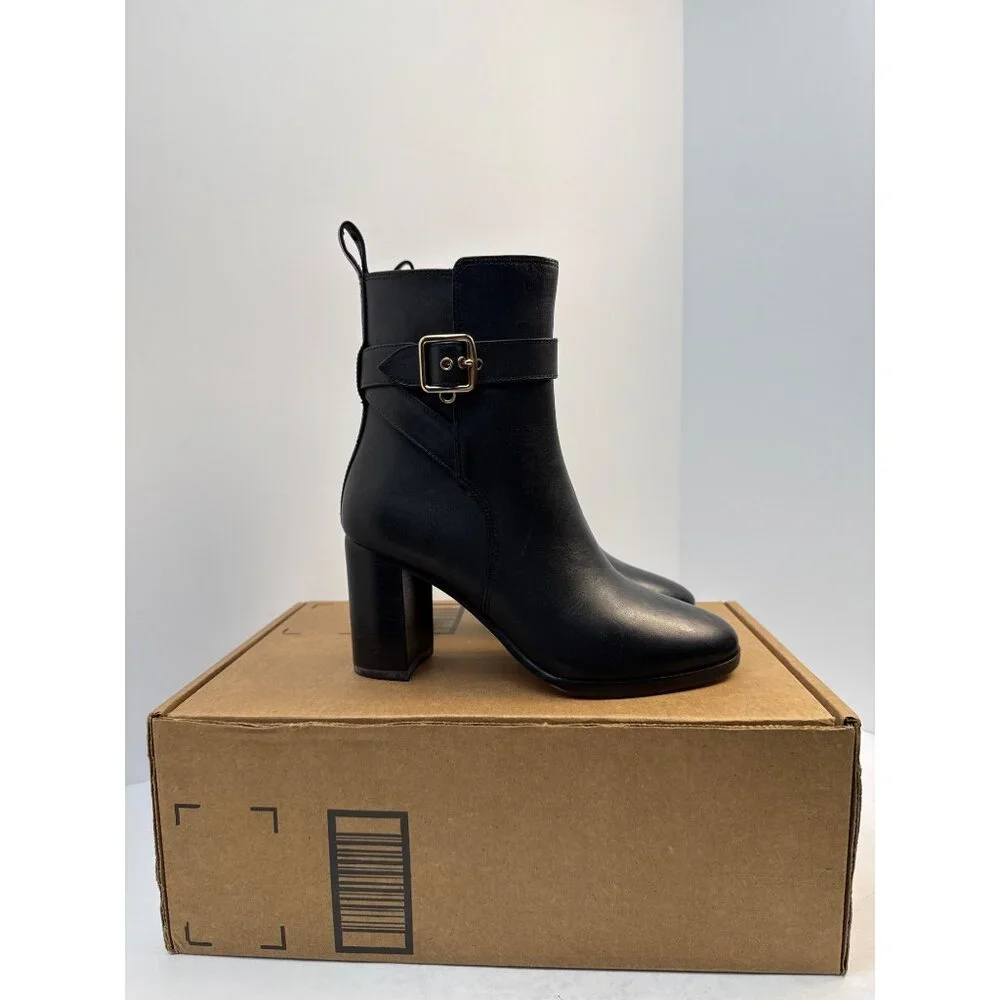 COACH‎ Olivia Black Leather Bootie Block Heel Women's Size 5B